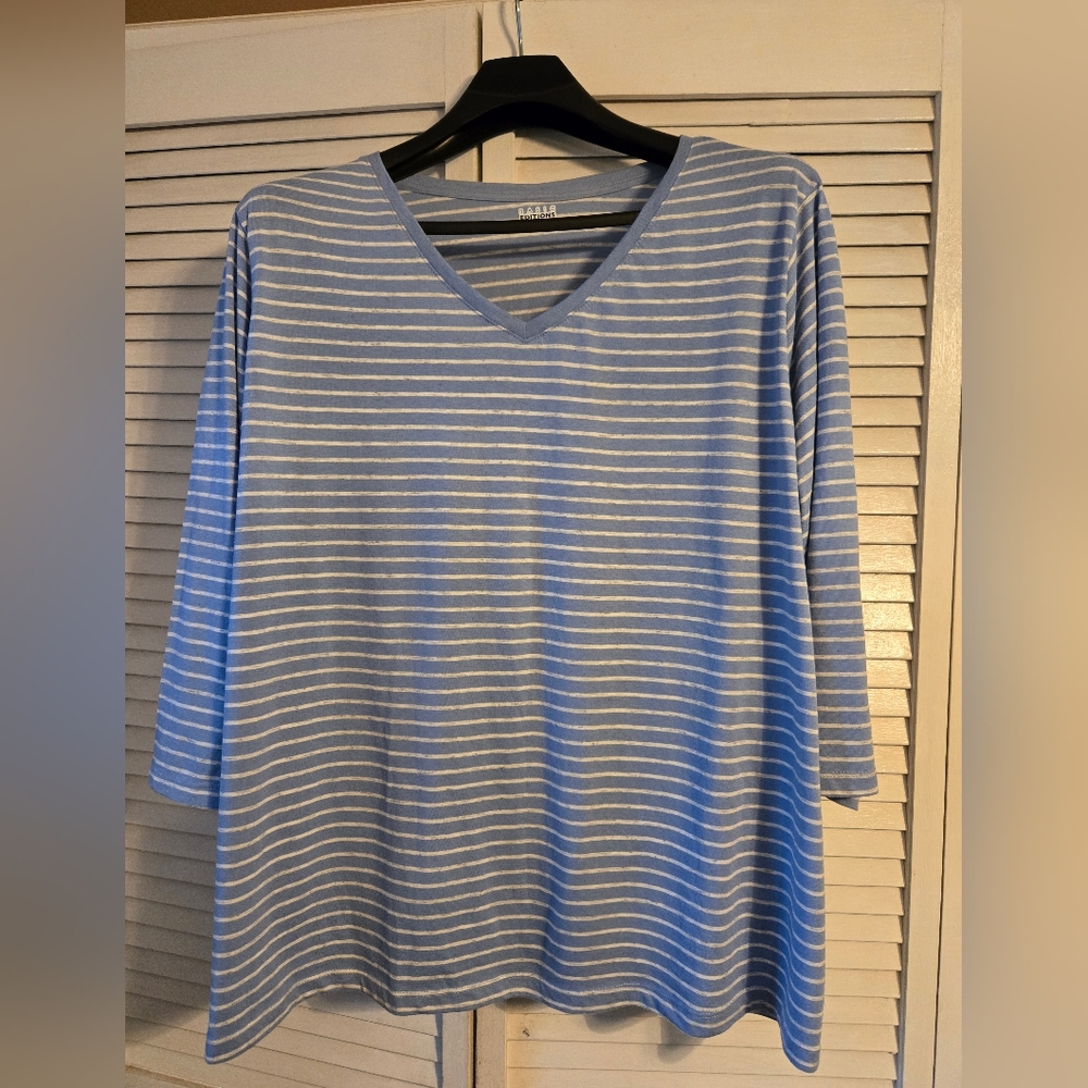 Basic Editions Women's Light Blue Striped Long Sleeve Top